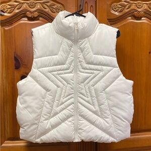 No Boundaries White Puffer Vest Star Quilted Zip Front Size M